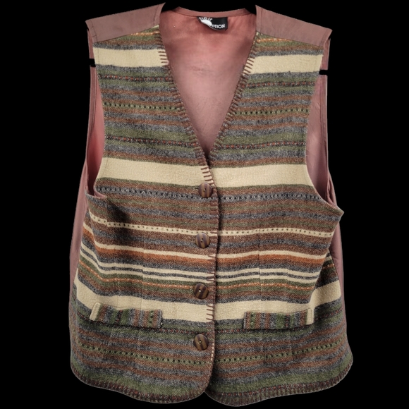 VINTAGE 90s FIRST OPTION Button Front Vest Brown - Picture 7 of 15